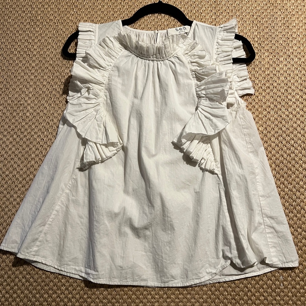 Sea New York | Women’s White Cotton Blouse Ruffle Detail | US 6